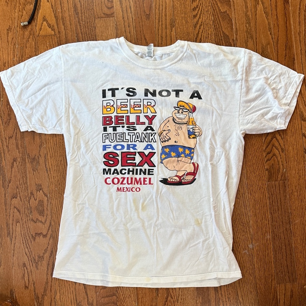 Vintage White Vacation Graphic T-Shirt Print Cozumel Mexico Large